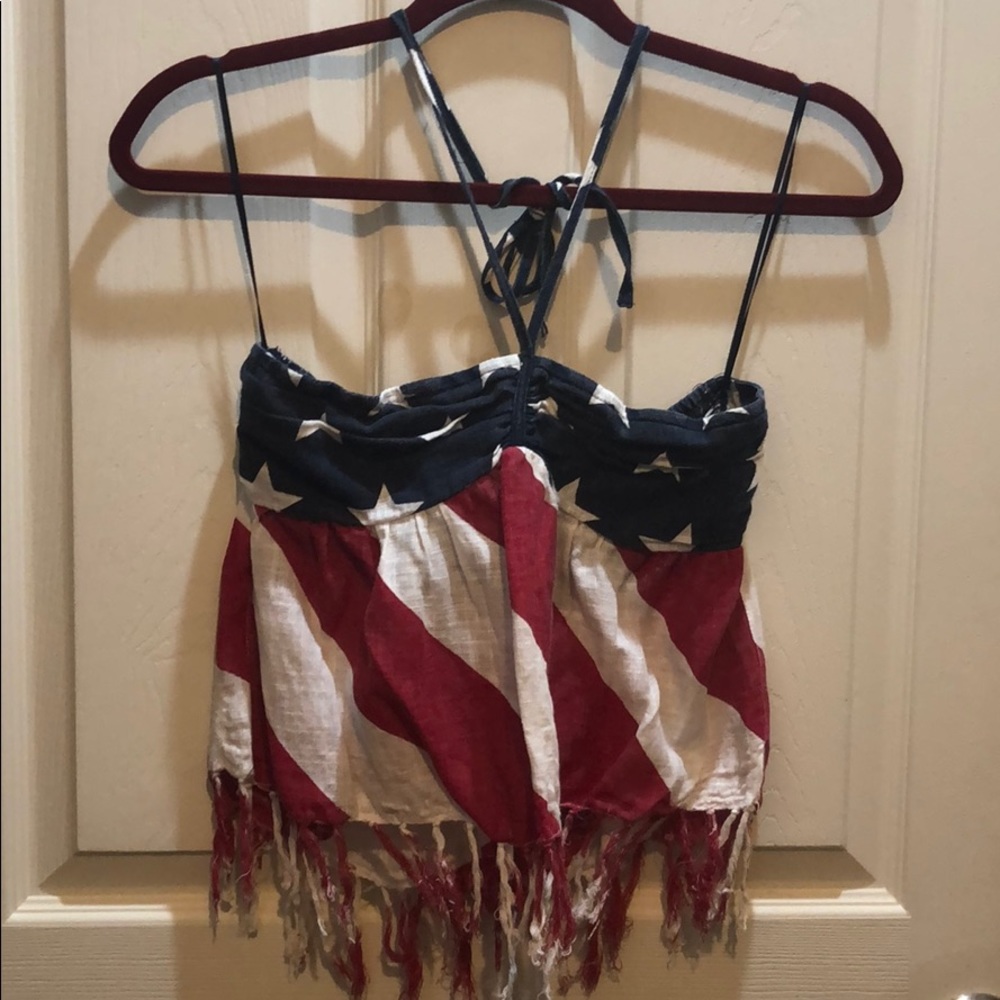 American flag fringe crop top